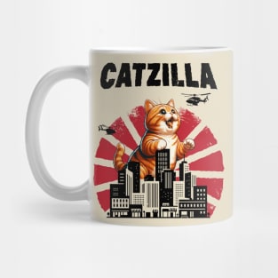 Catzilla Funny Giant Orange Tabby Cute Classic Japanese Film Mug